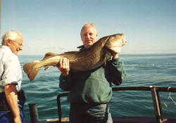 Morten med torsk på 16 kg.